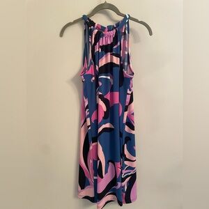 TRINA Trina Turk JuJu Jersey Halter Dress Pink & Blue Mod Print Size M